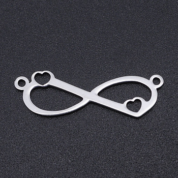 201 Stainless Steel Links connectors, Laser Cut Links, Infinity, Stainless Steel Color, 8.5x28x1mm, Hole: 1.4mm