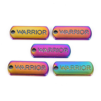 Rainbow Color Alloy Charms, Cadmium Free & Nickel Free & Lead Free, Oval with Warrior, 20x8x1.5mm, Hole: 1.6mm