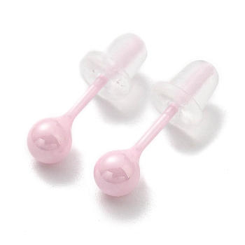 Ceramic Round Ball Stud Earrings, Stud Post Earrings, Pink, 4mm