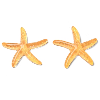 Translucent Resin Sea Animal Cabochons, Glitter Starfish, Orange, 37x39x6mm