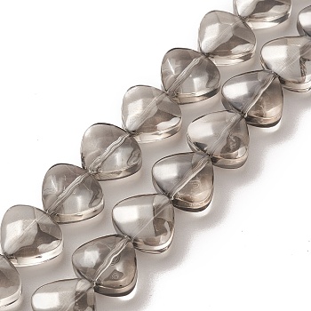 Transparent Electroplate Glass Bead Strands, Pearl Luster Plated, Heart, Dark Gray, 12x13x7mm, Hole: 1mm, about 55pcs/strand, 25.51''(64.8cm)