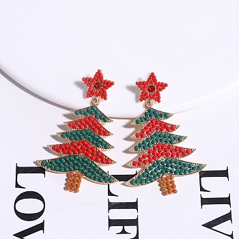 Christmas Trees with Star Alloy Dangle Stud Earrings for Women, with 316 Surgical Stainless Steel Pins & Plastic & Acrylic, Red, 58x38mm