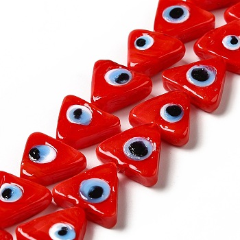Evil Eye Handmade Lampwork Beads Strands, Triangle, Red, 10~12x13~13.5x3.5~4mm, Hole: 1.2mm, about 36pcs/strand, 16.42 inch(41.7cm)