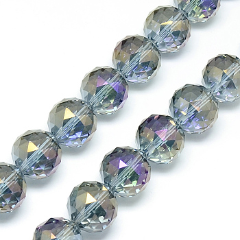 Electroplate Glass Bead Strands, Rainbow Plated, Faceted, Round, Mauve, 17~18x17~18mm, Hole: 2mm, about 30pcs/strand, 22.8 inch