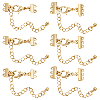 8Pcs 2 Size Brass Chain Extenders, End Chains with Lobster Claw Clasps and Double Strand Necklace Layering Clasps, Real 18K Gold Plated, 62~67mm, 4Pcs/size