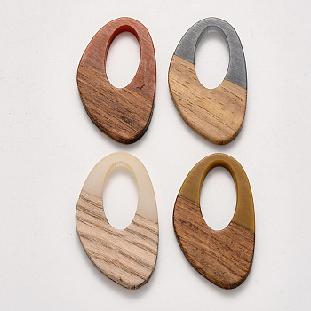 Resin & Wood Pendants, Waxed, Mixed Color, 39x23x3~4mm, Hole: 20x10mm