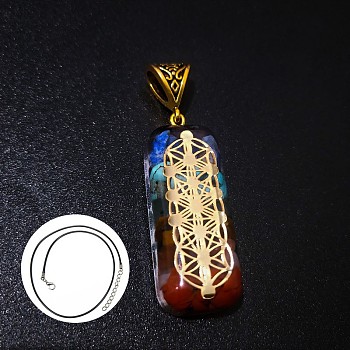 Natural & Synthetic Mixed Gemstone Rectangle Pendant Necklace, Chakra Theme Necklace