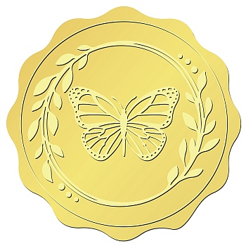 34 Sheets Self Adhesive Gold Foil Embossed Stickers, Round Dot Medal Decoration Sticker for Envelope Card Seal, Butterfly, Size: about 165x211mm, Stickers: 50mm, 12pcs/sheet, 34 sheets/set