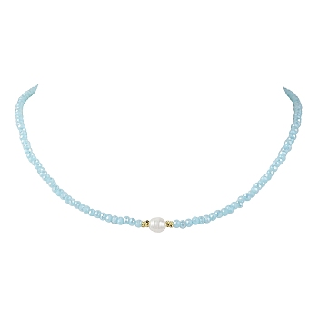 Glass Beads with Pearl Necklaces, Sky Blue, 18.07 inch(45.9cm)