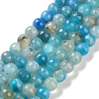 Natural Agate Beads Strands, Dyed & Heated, Faceted, Round, Dodger Blue, 10mm, Hole: 0.8mm, about 37pcs/strand, 14.96''(38cm)