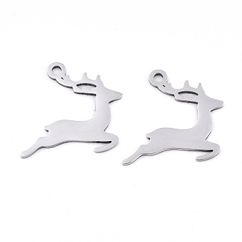 Christmas 201 Stainless Steel Pendants, Laser Cut, Christmas Reindeer/Stag, Stainless Steel Color, 18.5x17.5x0.9mm, Hole: 1.8mm