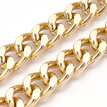 Aluminum Faceted Curb Chains, Diamond Cut Cuban Link Chains, Unwelded, Light Gold, 16.5x12.5x4mm