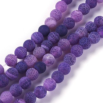 Natural Weathered Agate Beads Strands, Dyed & Heated, Round, Purple, 8mm, Hole: 1.2mm, about 48pcs/strand, 14.37 inch
