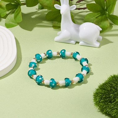 Pulsera elástica con cuentas de hongo murano para mujer(BJEW-JB08228)-3