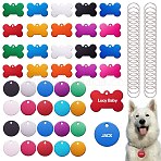 DIY Stamping Blank Pendant Keychain Making Kit, Including Bone and Flat Round Aluminium Pendants, Iron Spilt Key Rings, Mixed Color, Pendant: 40pcs/box(DIY-SZ0007-21)