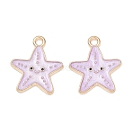 Alloy Enamel Pendants, Starfish Charms, Golden, Lilac, 18x16x1mm, Hole: 1.8mm(AL-CBAE435-57G-02)