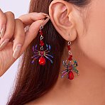 Spider Alloy Rhinestone Dangle Earrings, Rainbow Color, Siam, 65x30mm(FS-WG2E587-01)