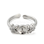 Adjustable Brass Cuff Rings, Open Rings Components, with Cubic Zirconia, Cadmium Free & Lead Free, For Half Drilled Beads, Flower, Platinum, Tray: 6mm, 17mm, Pin: 1mm(ZIRC-F076-02P)