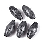 Vintage Handmade Porcelain Beads, Fancy Antique Glazed Porcelain, Oval, Black, 35.5~37.5x14.5~16.5mm, Hole: 2.5~3mm(PORC-N013-23-01)