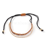 Adjustable Nylon Thread Braided Bead Bracelets, Multi-strand Bracelets, with Golden Plated Brass Round Beads and Cable Chains, Chocolate, Inner Diameter: 1~3-1/2 inch(2.6~9cm)(BJEW-JB05822-03)