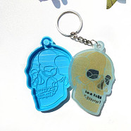 Skull Pendant Statue Silicone Molds, Portrait Sculpture Resin Casting Molds, for DIY UV Resin & Epoxy Resin Jewelry Making, Halloween Theme, Deep Sky Blue, 80x50x7mm, Hole: 5mm(DIY-I088-02)