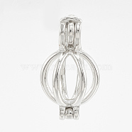 Brass Locket Pendants, Cage Pendants, Hollow, Round, Platinum, 21x11.5x11mm, Hole: 4x2.5mm, Inner measure: 9mm(KK-Q748-020P)