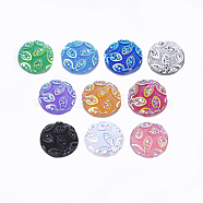 Resin Cabochons, Flat Round with Flower, Mixed Color, 12x3~3.5mm(X-CRES-T012-03)