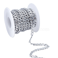 Aluminum Twisted Chains Curb Chains, Unwelded, Oval, Silver, 9x5x1.5mm, 16.4 Feet(5m)/roll(CHA-CA0001-06)