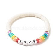 Love Energy Power Stretch Bracelet for Teen Girl Women, Acrylic & Handmade Polymer Clay & Synthetic Hematite Beads Bracelet, Colorful, Inner Diameter: 2-1/4 inch(5.7cm)(BJEW-JB07034-02)