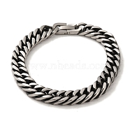 304 Stainless Steel Cuban Link Chain Bracelets for Women Men, Antique Silver, 8-1/2 inch(21.5cm), Link: 10x15x2mm(BJEW-Q341-15C-AS)