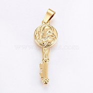 304 Stainless Steel Pendants, Key with Human, Golden, 35x12.5x3.5mm, Hole: 7x4mm(STAS-H458-28G)