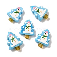 Christmas Theme Handmade Lampwork Beads, with Enamel, Christmas Tree with Snowman Pattern, Light Sky Blue, 25~26.5x18.5~20x7~7.5mm, Hole: 1.2~1.8mm(LAMP-G162-06D)