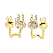 Rack Plating Rabbit Brass Micro Pave Clear Cubic Zirconia Stud Earrings, Cadmium Free & Lead Free, Long-Lasting Plated, Real 18K Gold Plated, 15x12mm(EJEW-B061-06G)