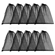 Polyester Mesh Drawstring Storage Bags, Rectangle, Black, 290~295x250x1~2mm(ABAG-WH0044-49C)