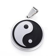 Feng Shui 304 Stainless Steel Pendants, Enamel, Flat Round with Yin Yang, Stainless Steel Color, 28.5x25.5x3mm, Hole: 9.5x5mm(STAS-D161-08P)