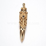 316 Surgical Stainless Steel Big Pointed Pendants, Bullet with Cross, Golden, 65x12.5x13mm, Hole: 8mm(STAS-G058-07)