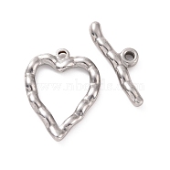 304 Stainless Steel Toggle Clasps, Wavy Heart, Stainless Steel Color, Heart: 26.5x20.5x3mm, Hole: 1.8mm, Bar: 27x8.5x3.5mm, Hole: 2mm(STAS-A067-01P)