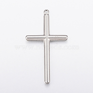304 Stainless Steel Big Pendants, Cross, Stainless Steel Color, 51x28x3.5mm, Hole: 2mm(STAS-G172-94P)