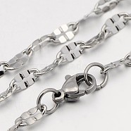 304 Stainless Steel Dapped Cable Chain Necklaces, with Lobster Claw Clasps, Stainless Steel Color, 23.4 inch(59.4cm), 3.5mm(STAS-O053-28P)
