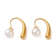 304 Stainless Steel Dangle Earrings, Round Plastic Imitation Pearl Earrings for Women, Golden, 22x5mm(EJEW-U003-35G)