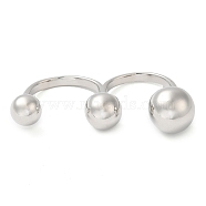 Brass Double Finger Rings, Open Cuff Rings, Round, Platinum, 3mm, Inner Diameter: 16.3mm & 17mm(RJEW-Q778-55P)