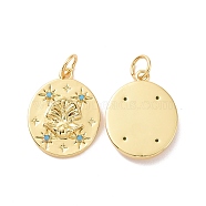 Oval with Shell Pattern Brass Micro Pave Cubic Zirconia Pendants, with Jump Rings, Cadmium Free & Nickel Free & Lead Free, Real 18K Gold Plated, 18x14x3mm, Hole: 3.4mm(KK-G435-10G)