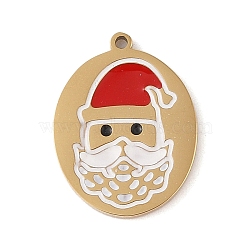 Christmas Theme Ion Plating(IP) 304 Stainless Steel Enamel Pendants, Golden, Santa Claus, 16.5x12.5x1.5mm, Hole: 1mm(STAS-Z083-07G-02)