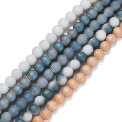 Electroplate Frosted Glass Beads Strands, Round, Mixed Color, 5x4mm, Hole: 1mm, about 98~102Pcs/strand, 16.14 inch~16.54 inch(41~42cm)(EGLA-N006-036)