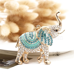 Alloy Rhinestone Keychain, with Enamel, Elephant, Turquoise, Pendant: 70x75mm(PW-WGDBB51-02)