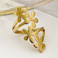 304 Stainless Steel Adjustable Rings for Women, Flower, Real 14K Gold Plated, Adjustable, 29mm(RJEW-U029-03G)