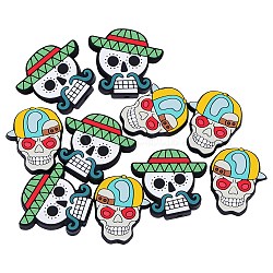 10Pcs 2 Styles Silicone Beads, Chewing Beads For Teethers, DIY Nursing Necklaces Making, Skull Head with Hat, Mixed Color, 30x32x8mm, Hole: 2mm(JX810A)