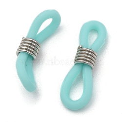 Eyeglass Holders, Glasses Rubber Loop Ends, with Brass Findings, Platinum, Pale Turquoise, 20x7mm(KK-A147-03P)