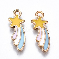 Eco-Friendly Alloy Enamel Pendants, Cadmium Free & Lead Free & Nickel Free, Meteor, Light Gold, Colorful, 21x7x1mm, Hole: 1.5mm(ENAM-Q437-007-NR)