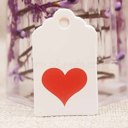 Paper Gift Tags, Hange Tags, For Arts and Crafts, For Wedding, Valentine's Day, Rectangle with Heart Pattern, White, 50x30x0.4mm, Hole: 5mm(CDIS-P001-H09-B)